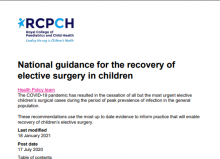National guidance for the recovery of elective surgery in children [Updated 18th January 2021]